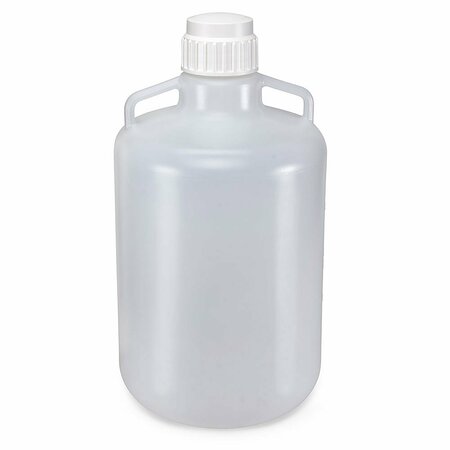 GLOBE SCIENTIFIC Carboy, Round with Handles, HDPE, White PP Screwcap, 20 Liter, Molded Graduations 7340020